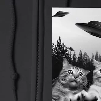 Funny Cat Selfie with UFOs Full Zip Hoodie