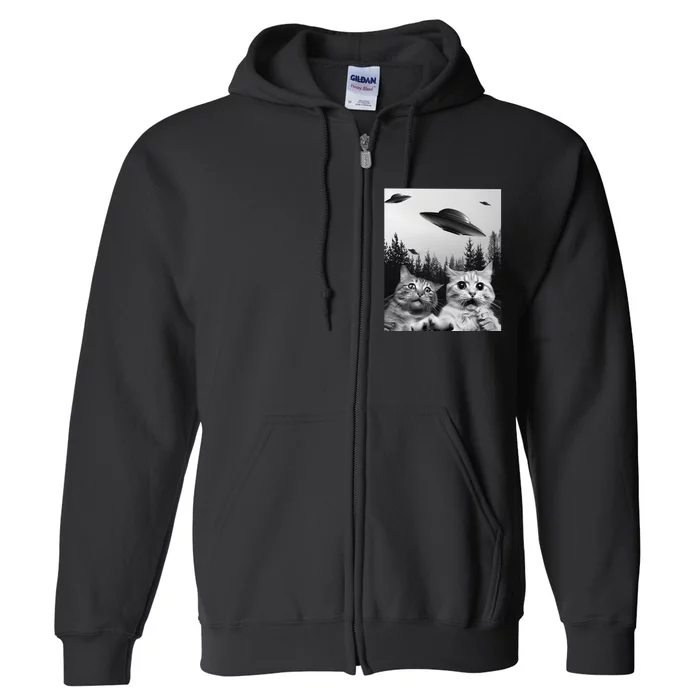 Funny Cat Selfie with UFOs Full Zip Hoodie