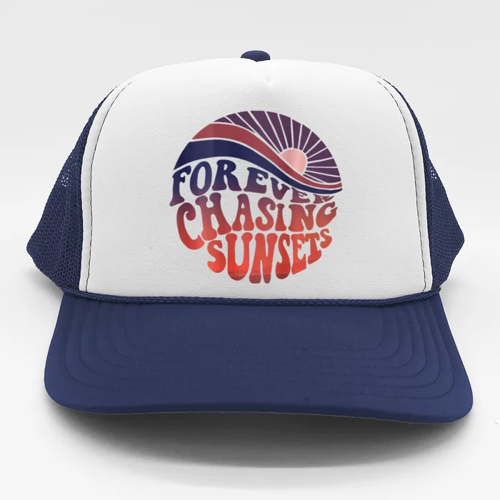 Forever Chasing Sunsets Word On Back Workout Summer Casual Trucker Hat