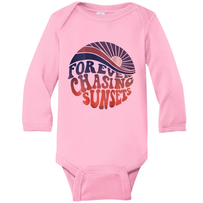 Forever Chasing Sunsets Word On Back Workout Summer Casual Baby Long Sleeve Bodysuit