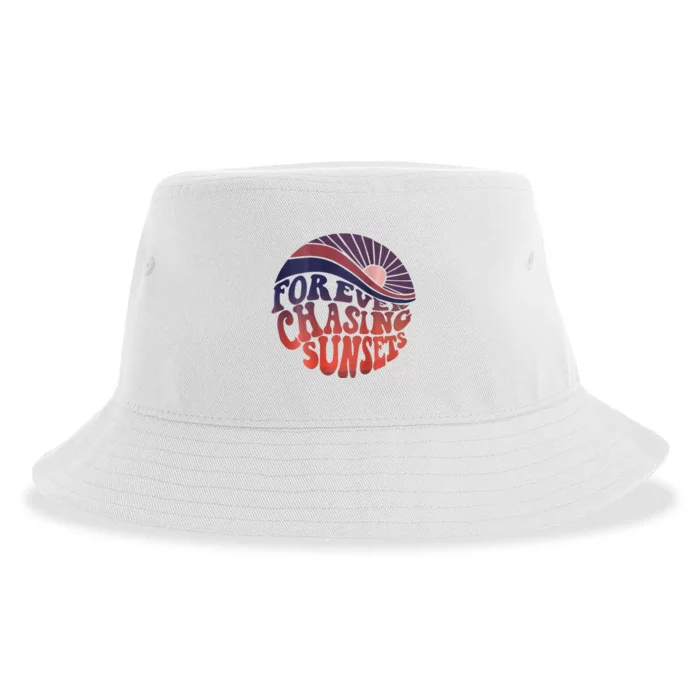 Forever Chasing Sunsets Word On Back Workout Summer Casual Sustainable Bucket Hat