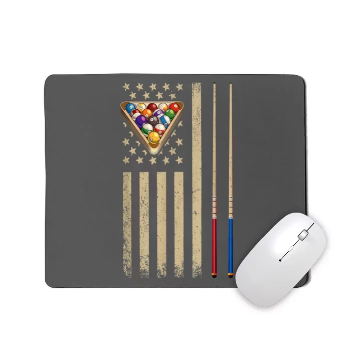 Funny Cue Stick Vintage Billiard American Flag Pool Player Gift Mousepad