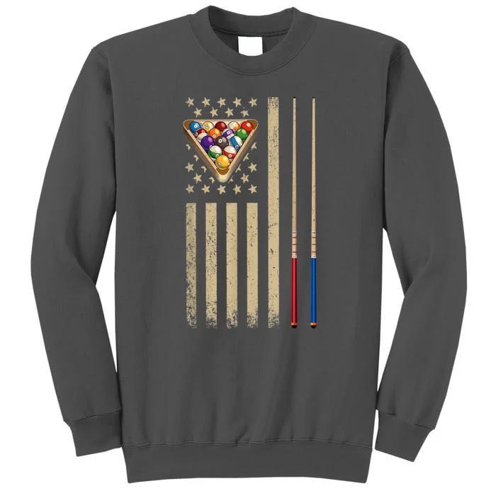 Funny Cue Stick Vintage Billiard American Flag Pool Player Gift Tall Sweatshirt