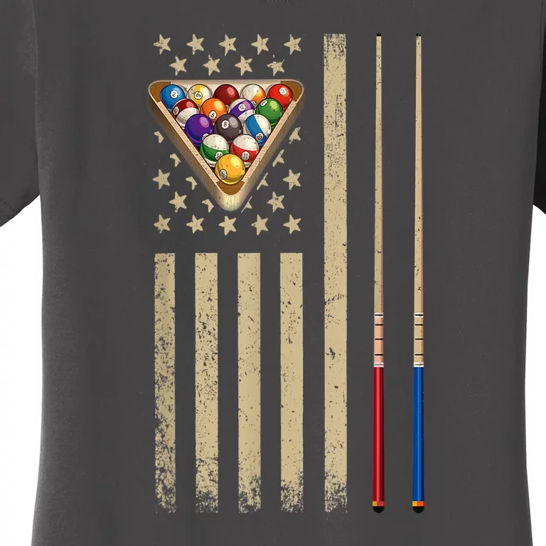 Funny Cue Stick Vintage Billiard American Flag Pool Player Gift Women's T-Shirt