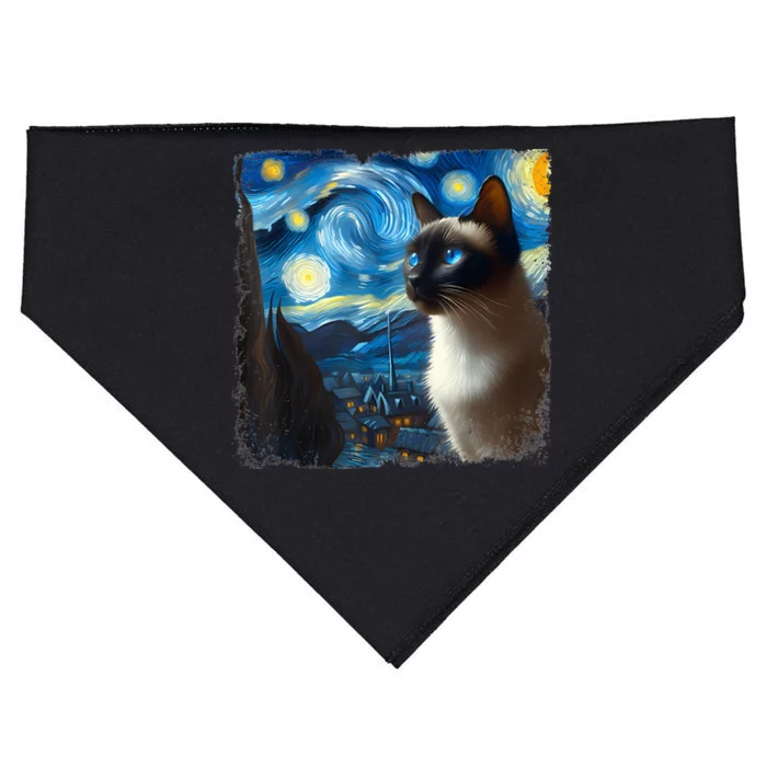 Funny Cute Siamese Cat Starry Night Van Gogh Painting USA-Made Doggie Bandana