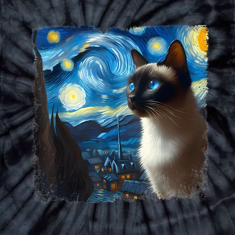 Funny Cute Siamese Cat Starry Night Van Gogh Painting Tie-Dye T-Shirt