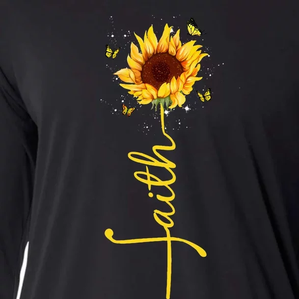 Faith Cross Sunflower Butterflies Flowers Christians Flora Cooling Performance Long Sleeve Crew