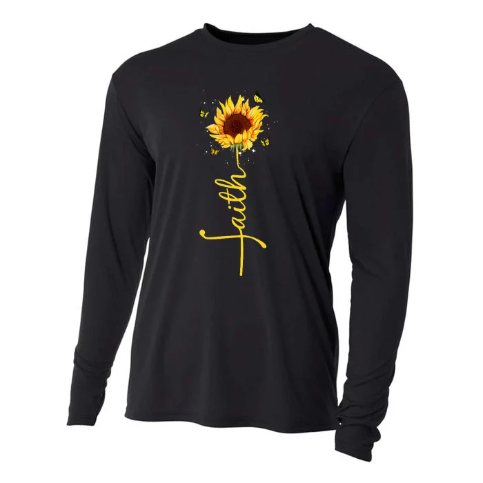 Faith Cross Sunflower Butterflies Flowers Christians Flora Cooling Performance Long Sleeve Crew