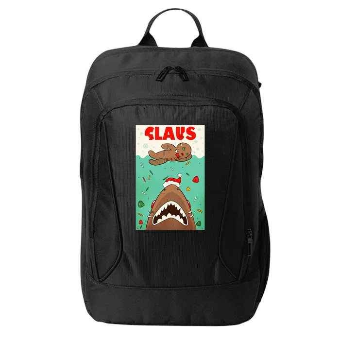 Funny Christmas Santa Claus Shark Attack Gingerbread Man City Backpack