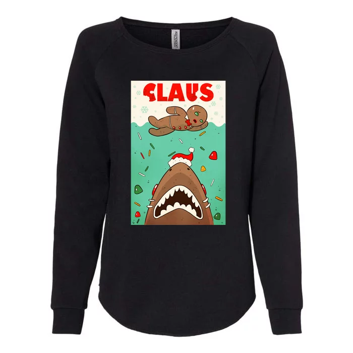 Funny Christmas Santa Claus Shark Attack Gingerbread Man Womens California Wash Sweatshirt