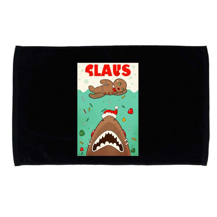 Funny Christmas Santa Claus Shark Attack Gingerbread Man Microfiber Hand Towel