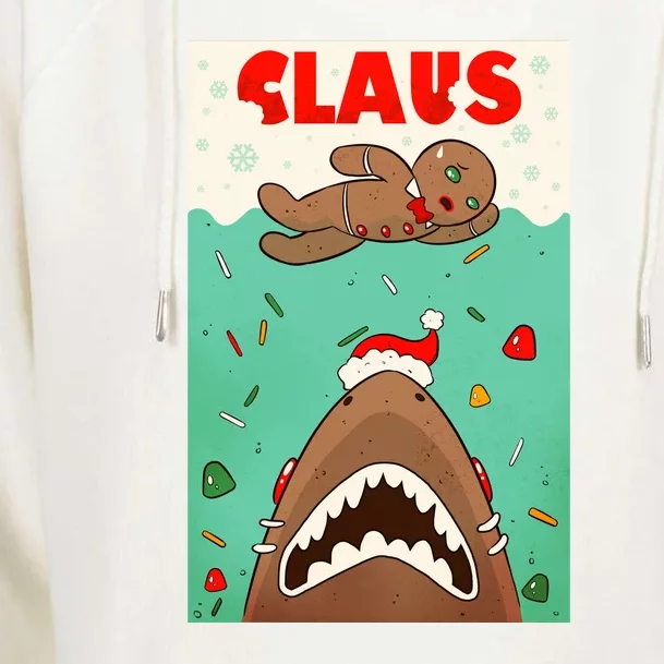 Funny Christmas Santa Claus Shark Attack Gingerbread Man Womens Funnel Neck Pullover Hood