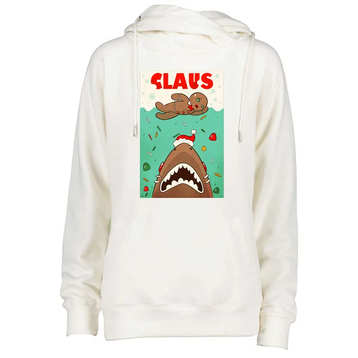 Funny Christmas Santa Claus Shark Attack Gingerbread Man Womens Funnel Neck Pullover Hood