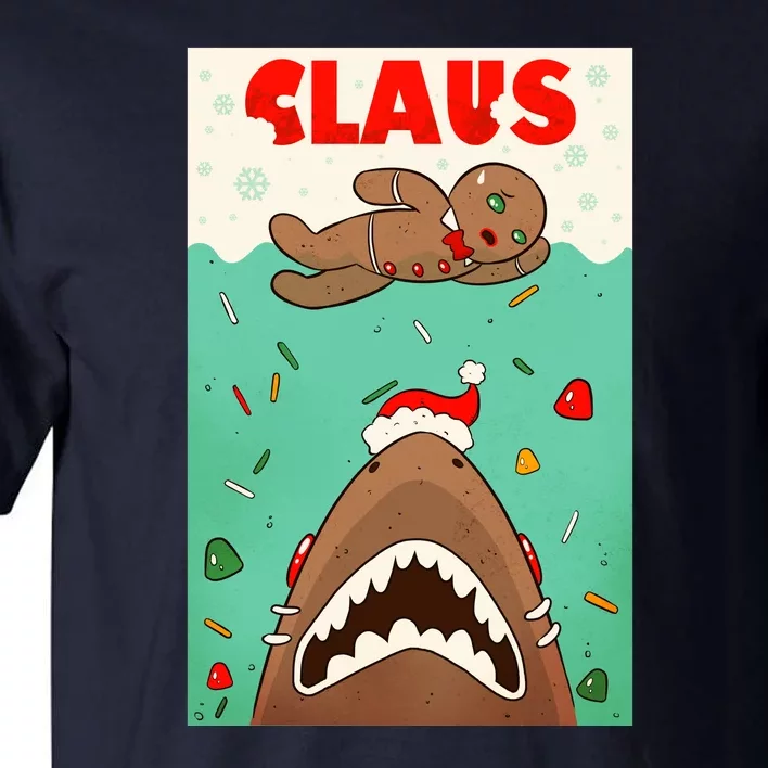 Funny Christmas Santa Claus Shark Attack Gingerbread Man Tall T-Shirt