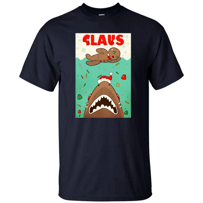 Funny Christmas Santa Claus Shark Attack Gingerbread Man Tall T-Shirt