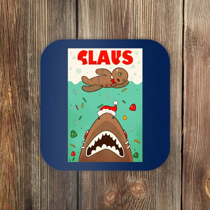 Funny Christmas Santa Claus Shark Attack Gingerbread Man Coaster