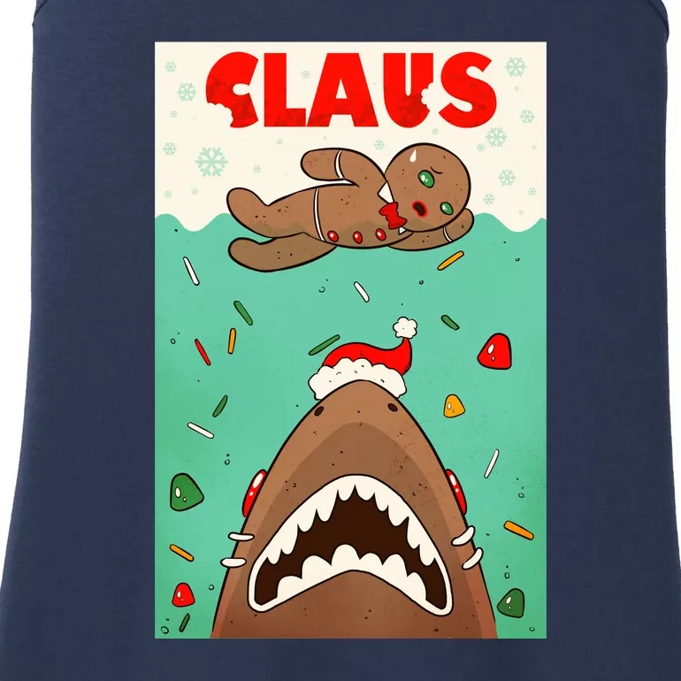 Funny Christmas Santa Claus Shark Attack Gingerbread Man Ladies Essential Tank