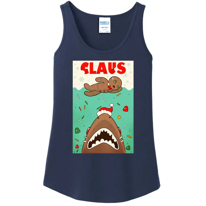 Funny Christmas Santa Claus Shark Attack Gingerbread Man Ladies Essential Tank