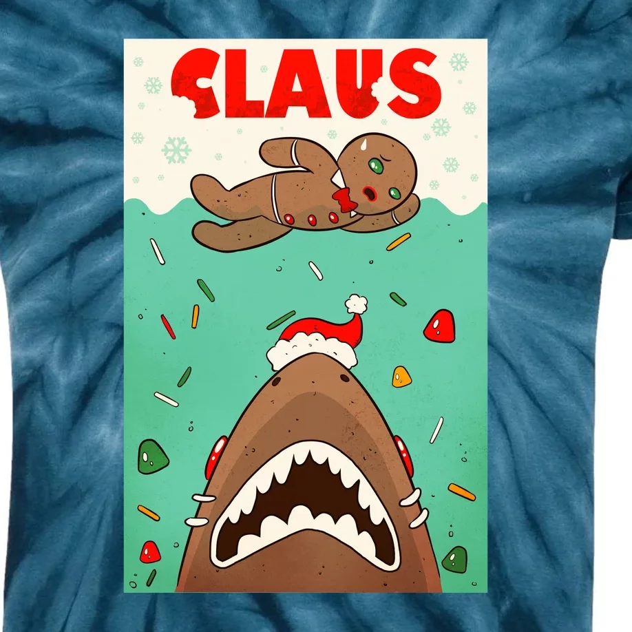 Funny Christmas Santa Claus Shark Attack Gingerbread Man Kids Tie-Dye T-Shirt