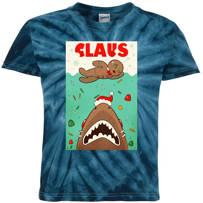 Funny Christmas Santa Claus Shark Attack Gingerbread Man Kids Tie-Dye T-Shirt