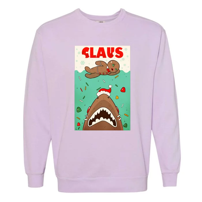 Funny Christmas Santa Claus Shark Attack Gingerbread Man Garment-Dyed Sweatshirt