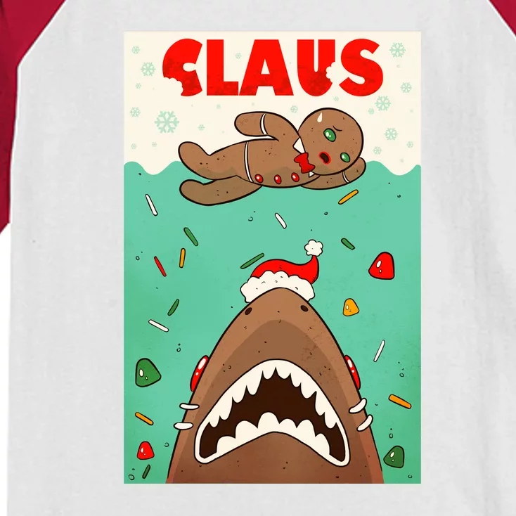 Funny Christmas Santa Claus Shark Attack Gingerbread Man Kids Colorblock Raglan Jersey