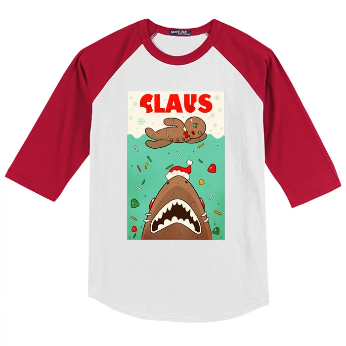 Funny Christmas Santa Claus Shark Attack Gingerbread Man Kids Colorblock Raglan Jersey