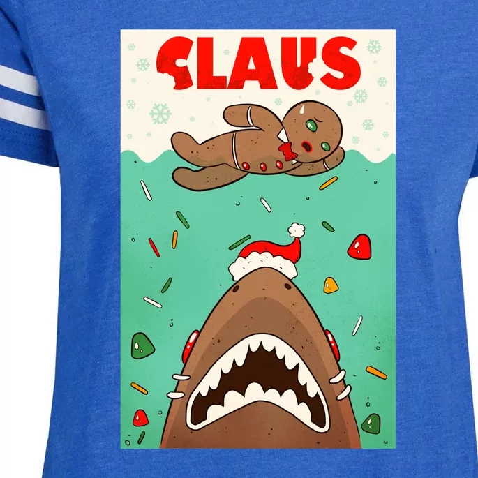 Funny Christmas Santa Claus Shark Attack Gingerbread Man Enza Ladies Jersey Football T-Shirt