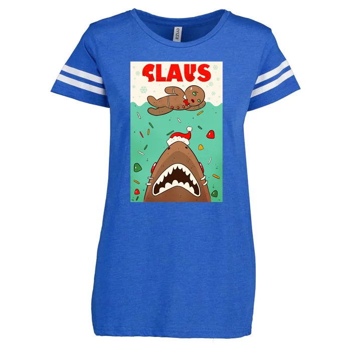 Funny Christmas Santa Claus Shark Attack Gingerbread Man Enza Ladies Jersey Football T-Shirt