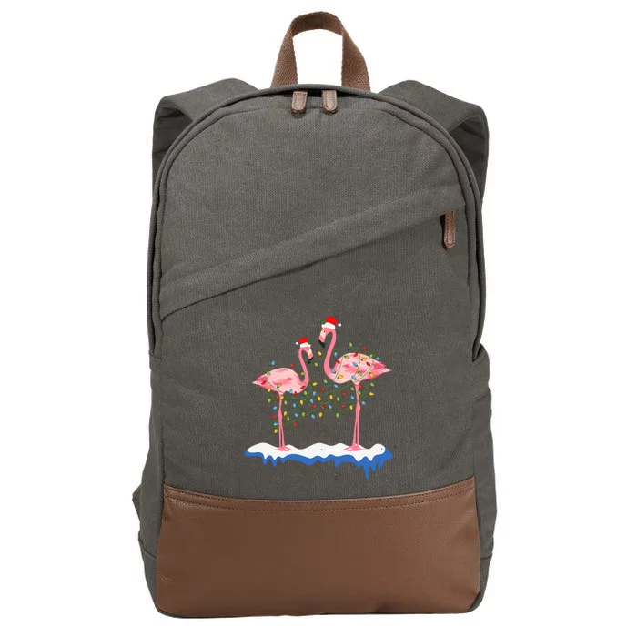 Flamingo Christmas Santa Hat Christmas Lights Flamingo Lover Cotton Canvas Backpack