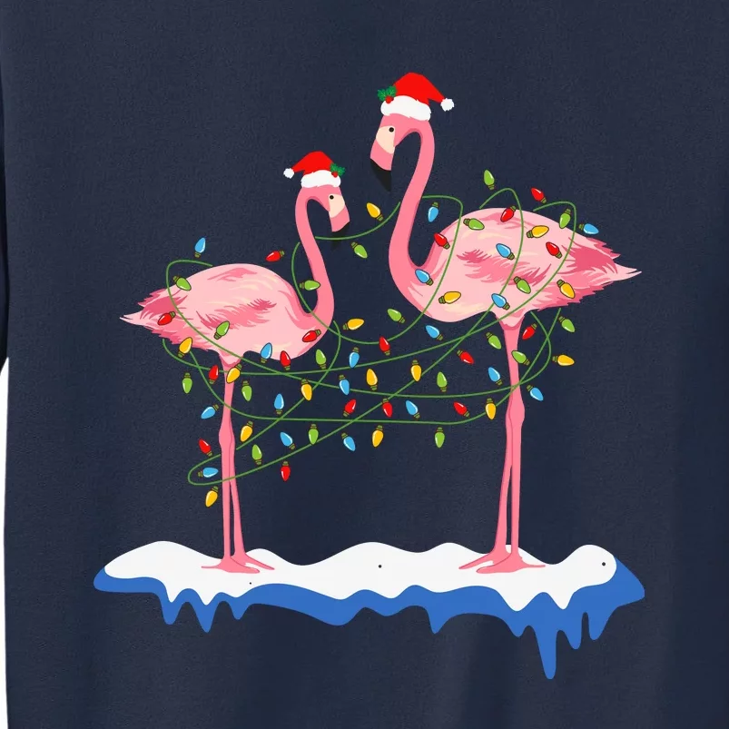 Flamingo Christmas Santa Hat Christmas Lights Flamingo Lover Sweatshirt