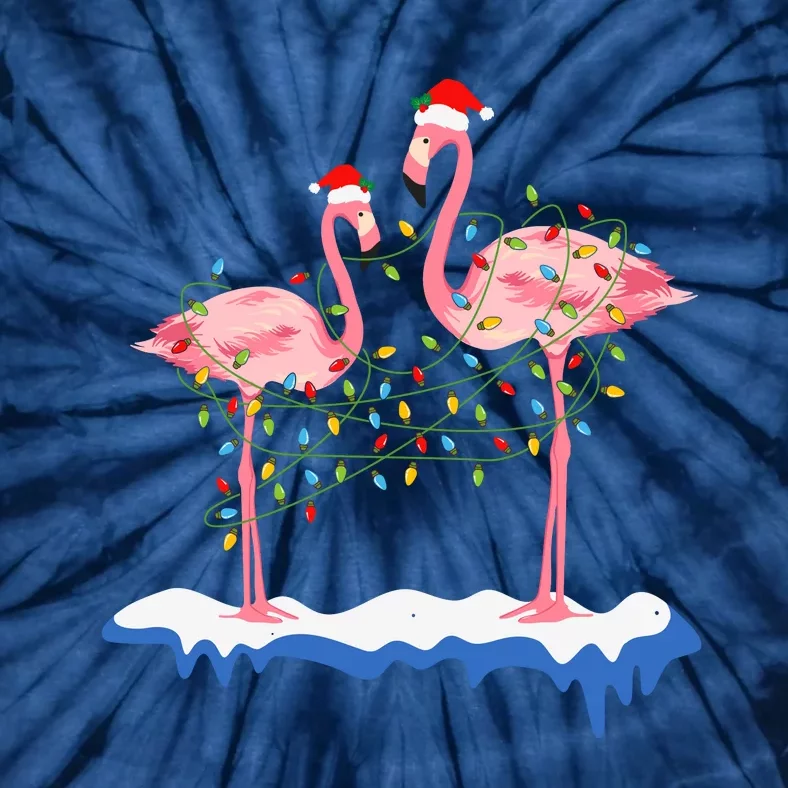 Flamingo Christmas Santa Hat Christmas Lights Flamingo Lover Tie-Dye T-Shirt