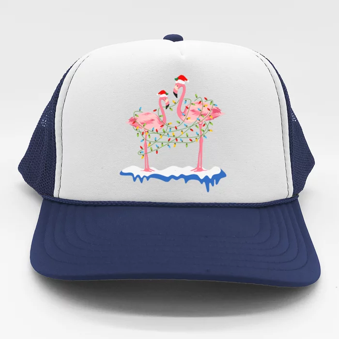 Flamingo Christmas Santa Hat Christmas Lights Flamingo Lover Trucker Hat