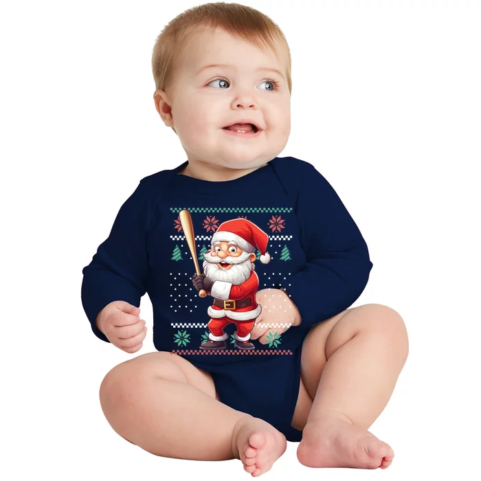 Funny Christmas Santa Claus With Baseball Bat Cute Gift Baby Long Sleeve Bodysuit