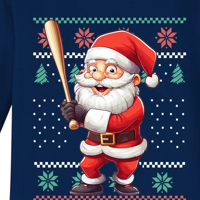 Funny Christmas Santa Claus With Baseball Bat Cute Gift Baby Long Sleeve Bodysuit