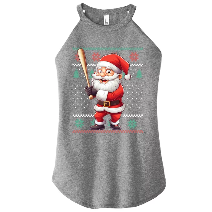 Funny Christmas Santa Claus With Baseball Bat Cute Gift Women’s Perfect Tri Rocker Tank