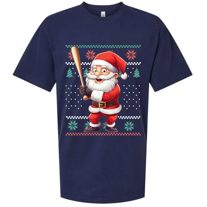 Funny Christmas Santa Claus With Baseball Bat Cute Gift Sueded Cloud Jersey T-Shirt