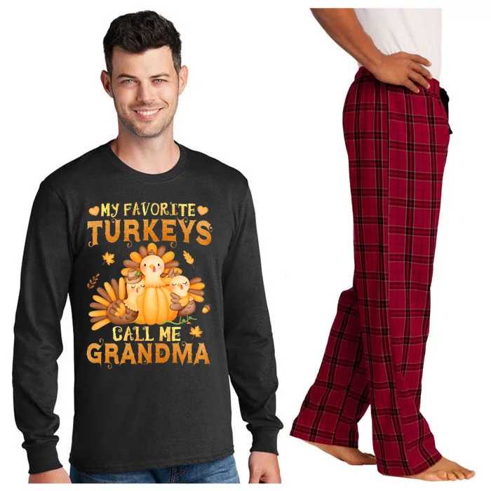 Funny Cute S My Favorite Turkeys Call Me Grandma Fall Thanksgiving Long Sleeve Pajama Set