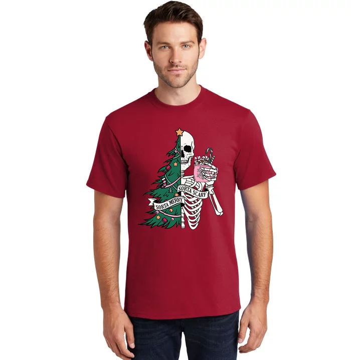 Funny Christmas Sorta Merry Sorta Scary Skeleton Xmas Tree Tall T-Shirt