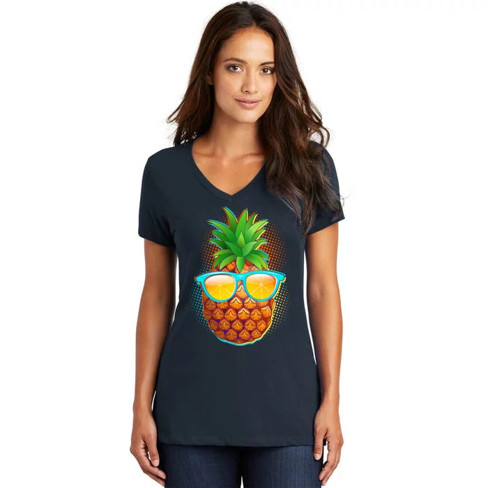 Funny Cool Summertime Pineapple Women's V-Neck T-Shirt