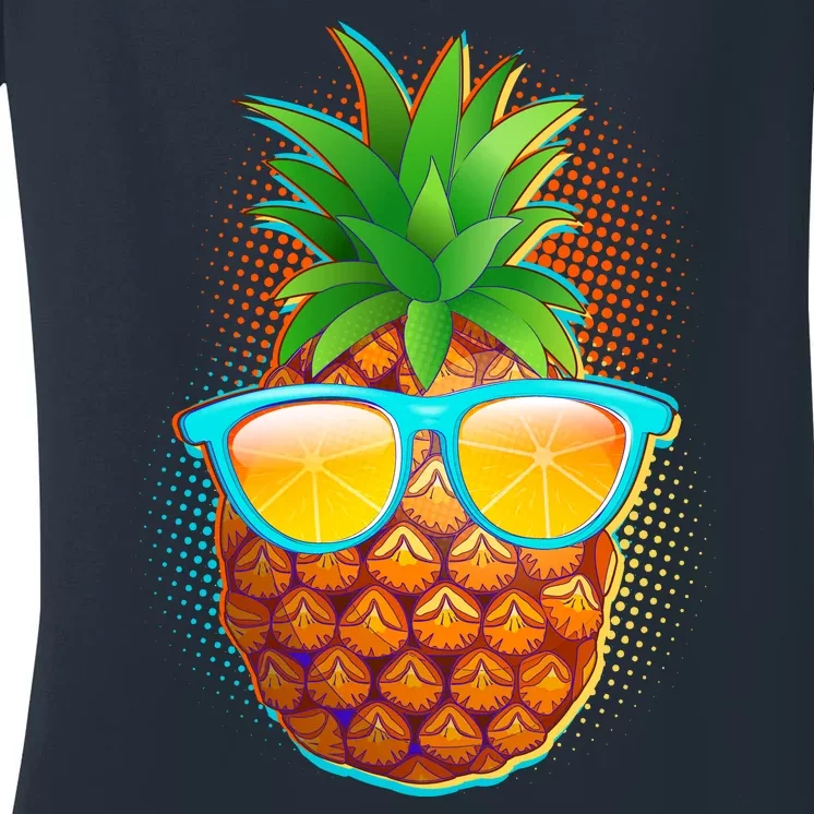 Funny Cool Summertime Pineapple Women's V-Neck T-Shirt