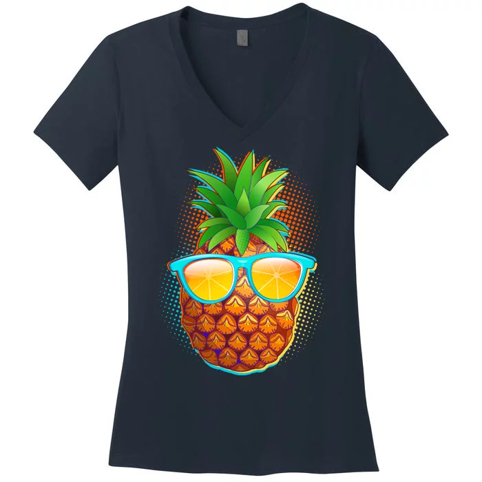 Funny Cool Summertime Pineapple Women's V-Neck T-Shirt