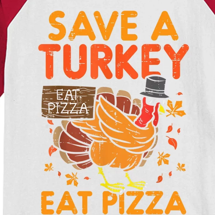 Funny Cute Save A Turkey Eat Pizza Thanksgiving Food Lover Gift Kids Colorblock Raglan Jersey