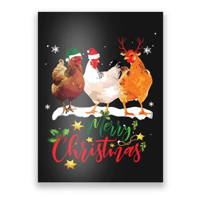 Funny Chickens Santa Elf Reindeer Christmas Ornament Decor Poster