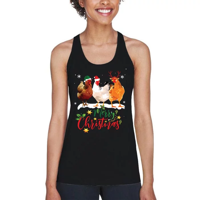 Funny Chickens Santa Elf Reindeer Christmas Ornament Decor Women's Racerback Tank