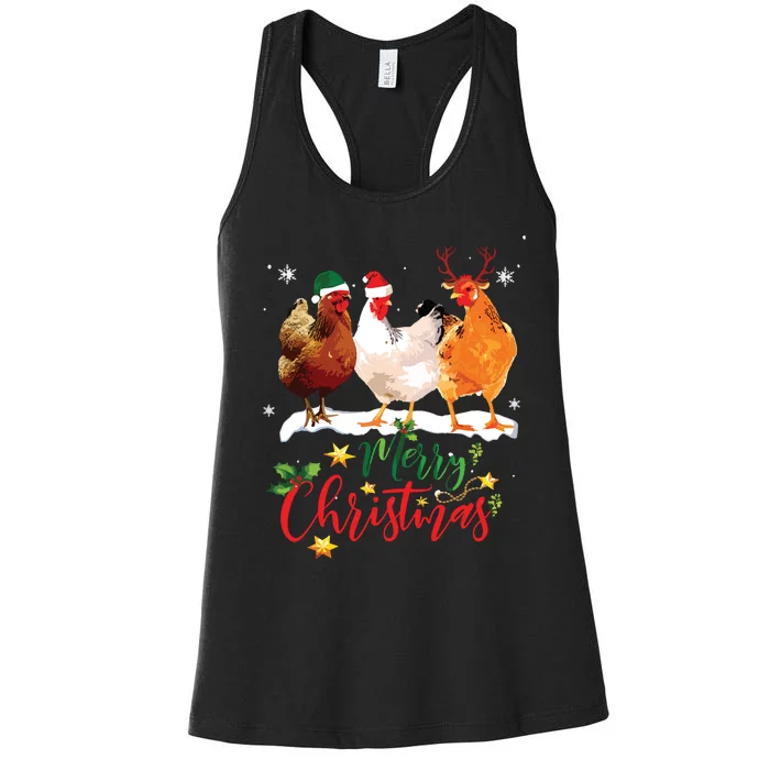 Funny Chickens Santa Elf Reindeer Christmas Ornament Decor Women's Racerback Tank