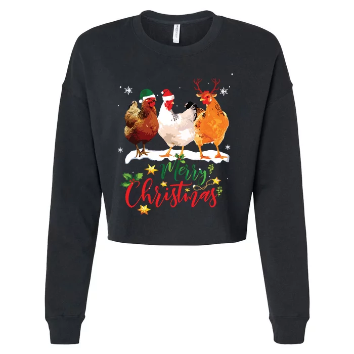 Funny Chickens Santa Elf Reindeer Christmas Ornament Decor Cropped Pullover Crew