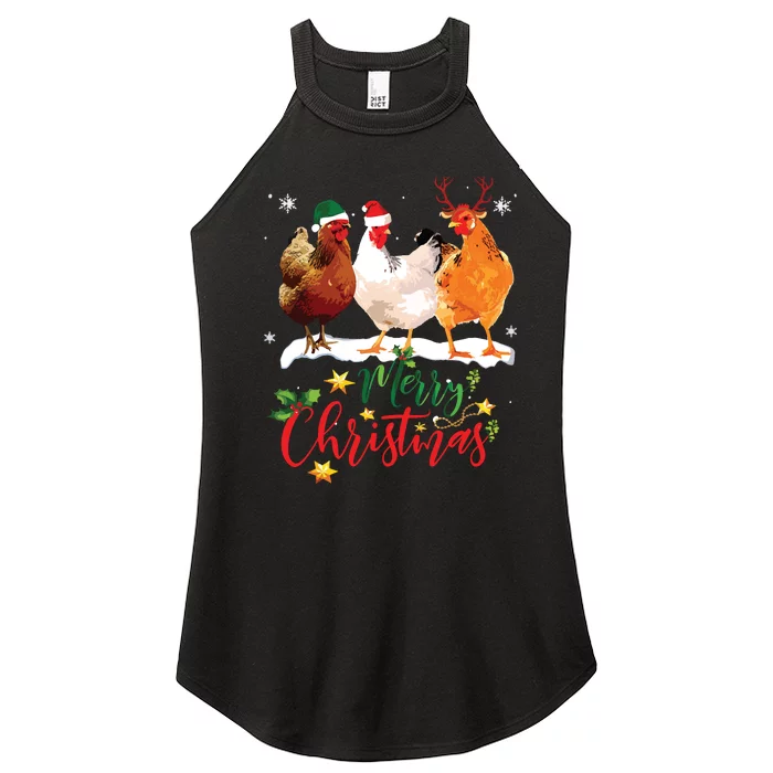 Funny Chickens Santa Elf Reindeer Christmas Ornament Decor Women’s Perfect Tri Rocker Tank