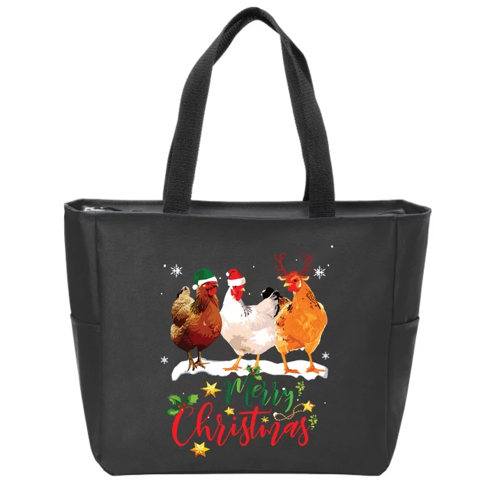 Funny Chickens Santa Elf Reindeer Christmas Ornament Decor Zip Tote Bag