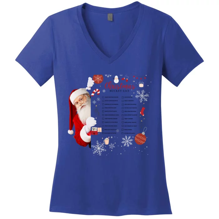 Funny Cute Santa Christmas Check Bucket List Gift For Mom Gift Women's V-Neck T-Shirt